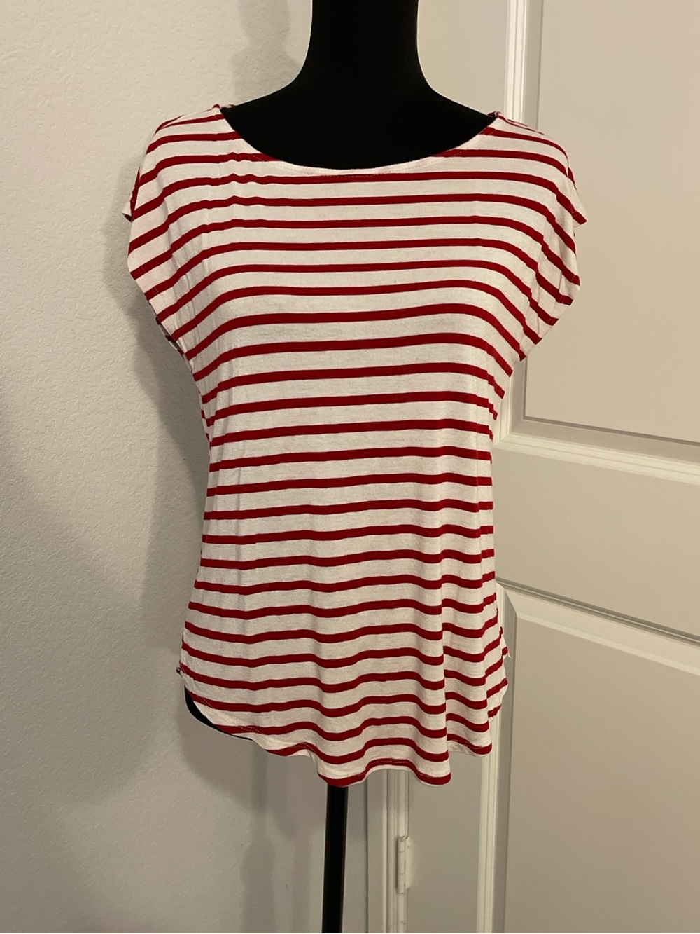 Women's Red & White Striped Short Sleeve Top